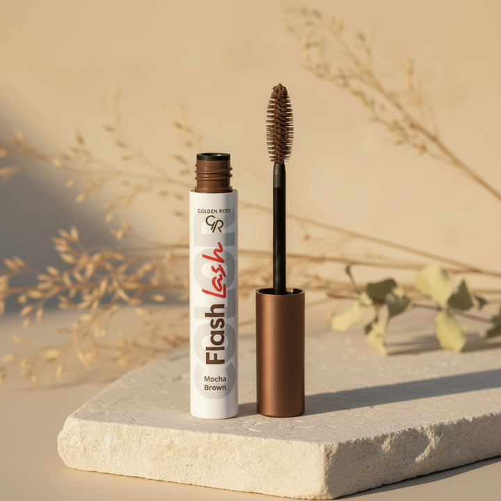 Golden Rose Flash Lash Mascara Mocha Brown in a softly lit outdoor setting
