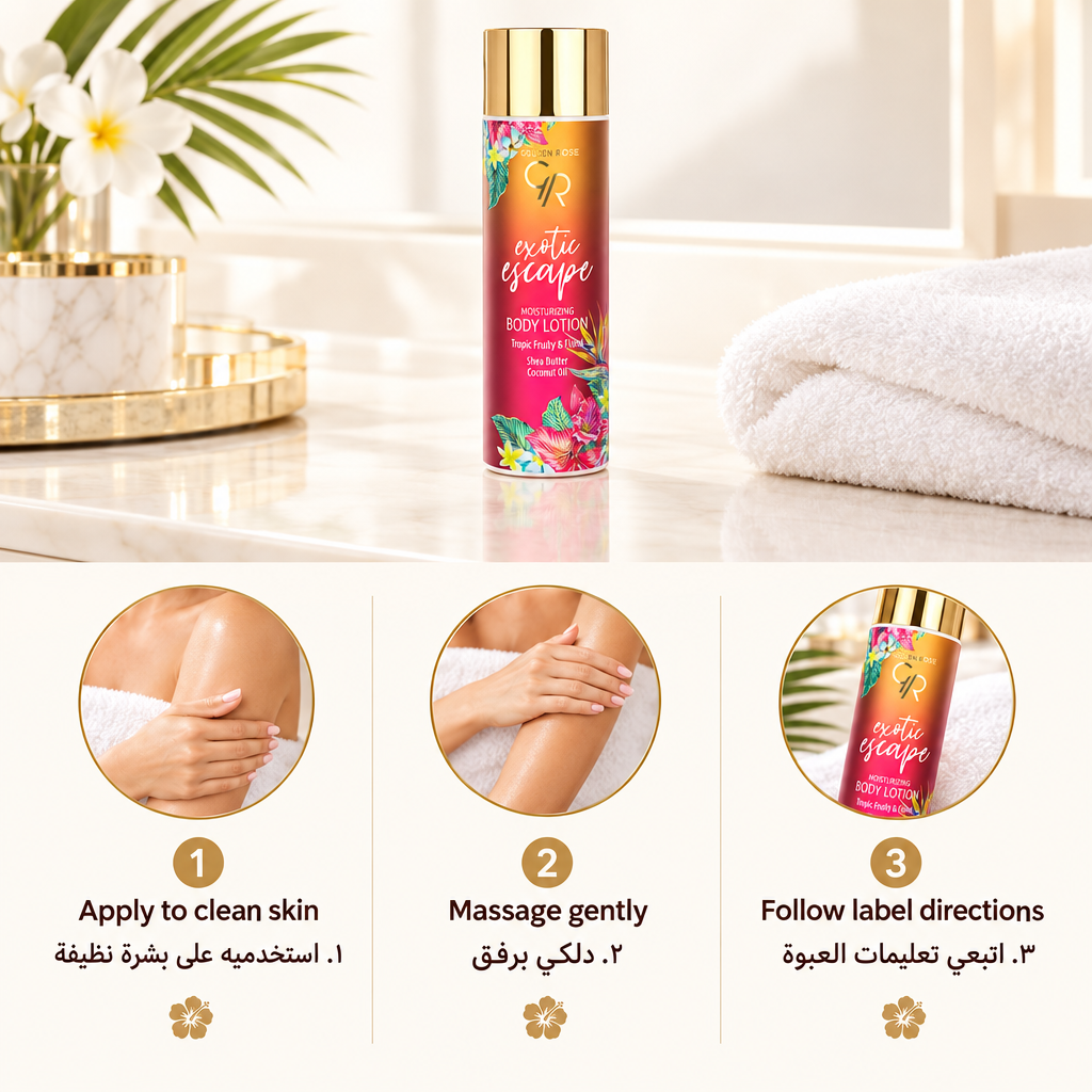 Golden Rose Exotic Escape body lotion bilingual how to use
