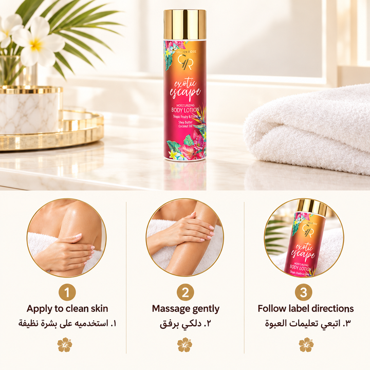 Golden Rose Exotic Escape body lotion bilingual how to use