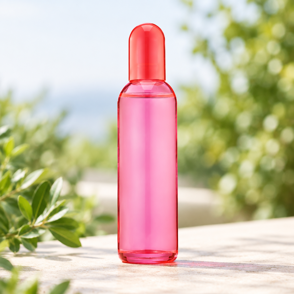 Outdoor photo of pink perfume