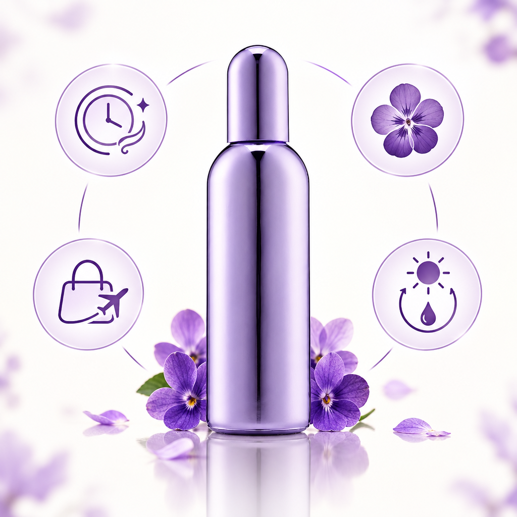 Benefits graphic of violet o perfume