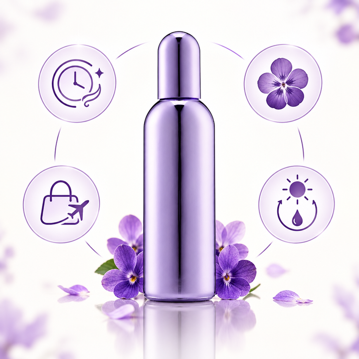 Benefits graphic of violet o perfume