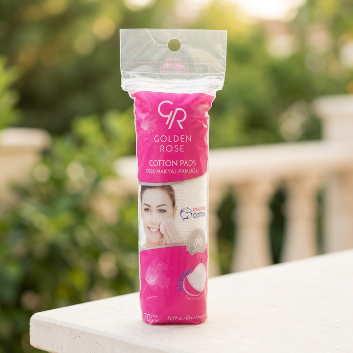Golden Rose Cotton Pads 70 pcs in outdoor natural light