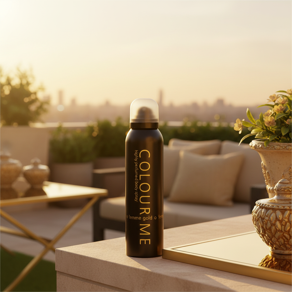 Colour Me Femme Gold body spray outdoor luxury shot