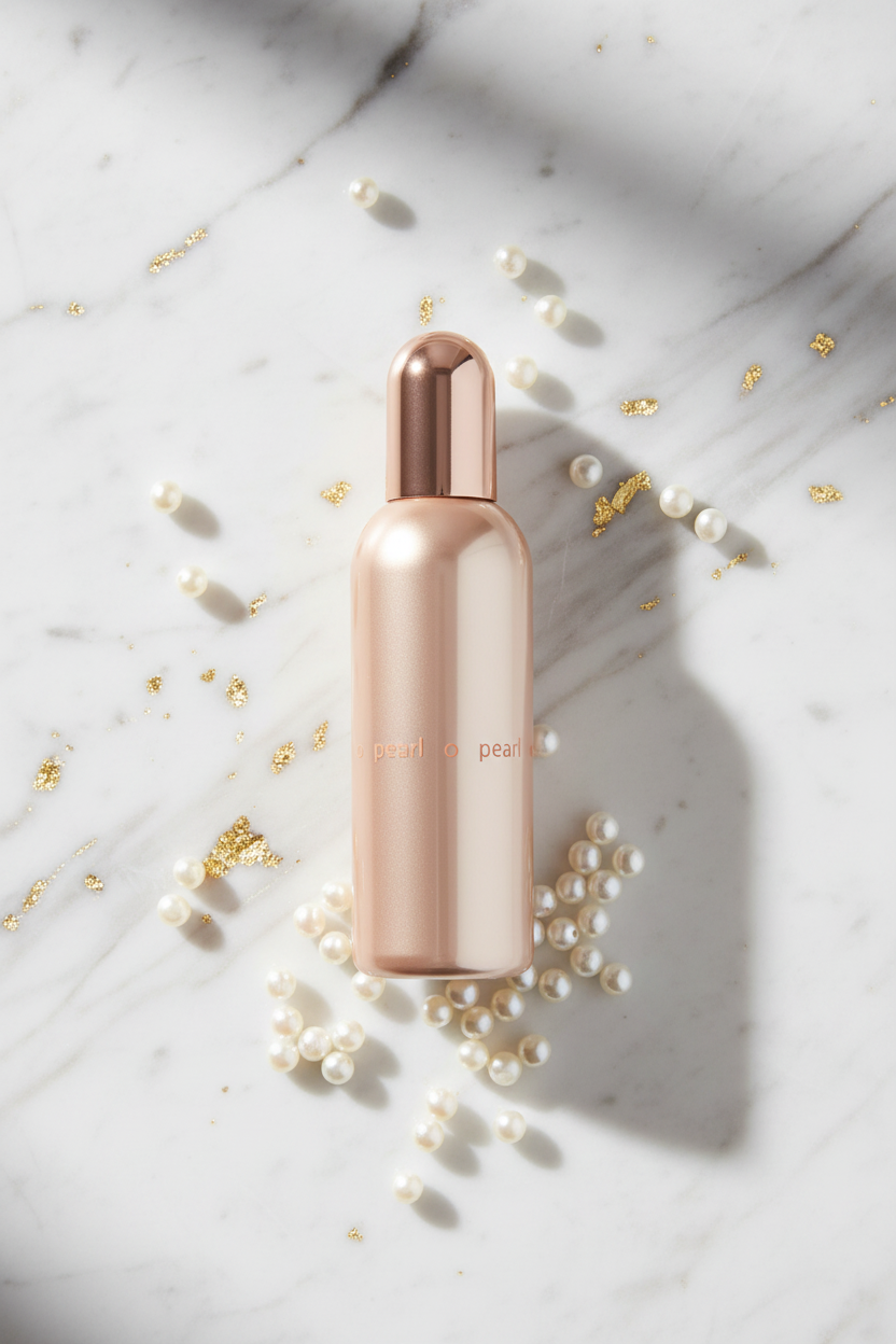 Pearl to Pearl - Gold Flakes Flatlay on White Marble