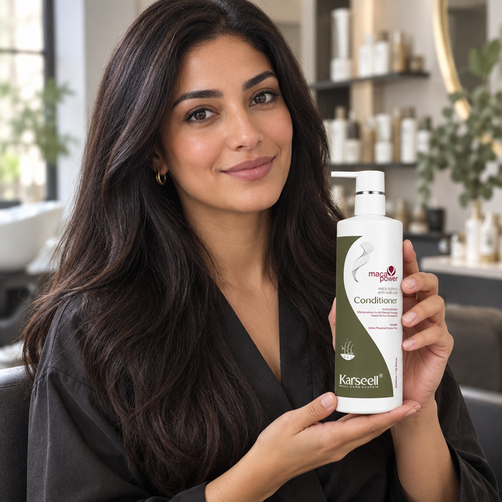 Model holding Karseell Anti Hair Loss Conditioner