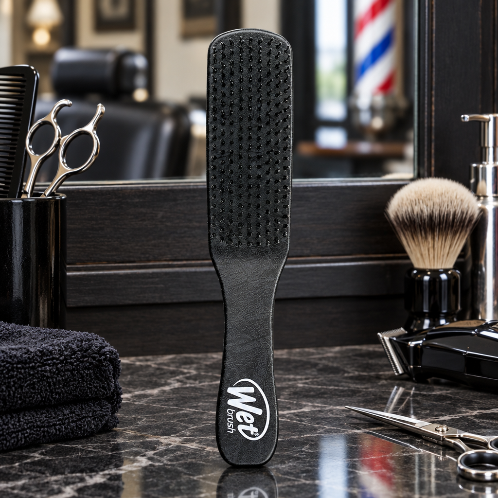 Black WetBrush Styler for Men on barbershop counter